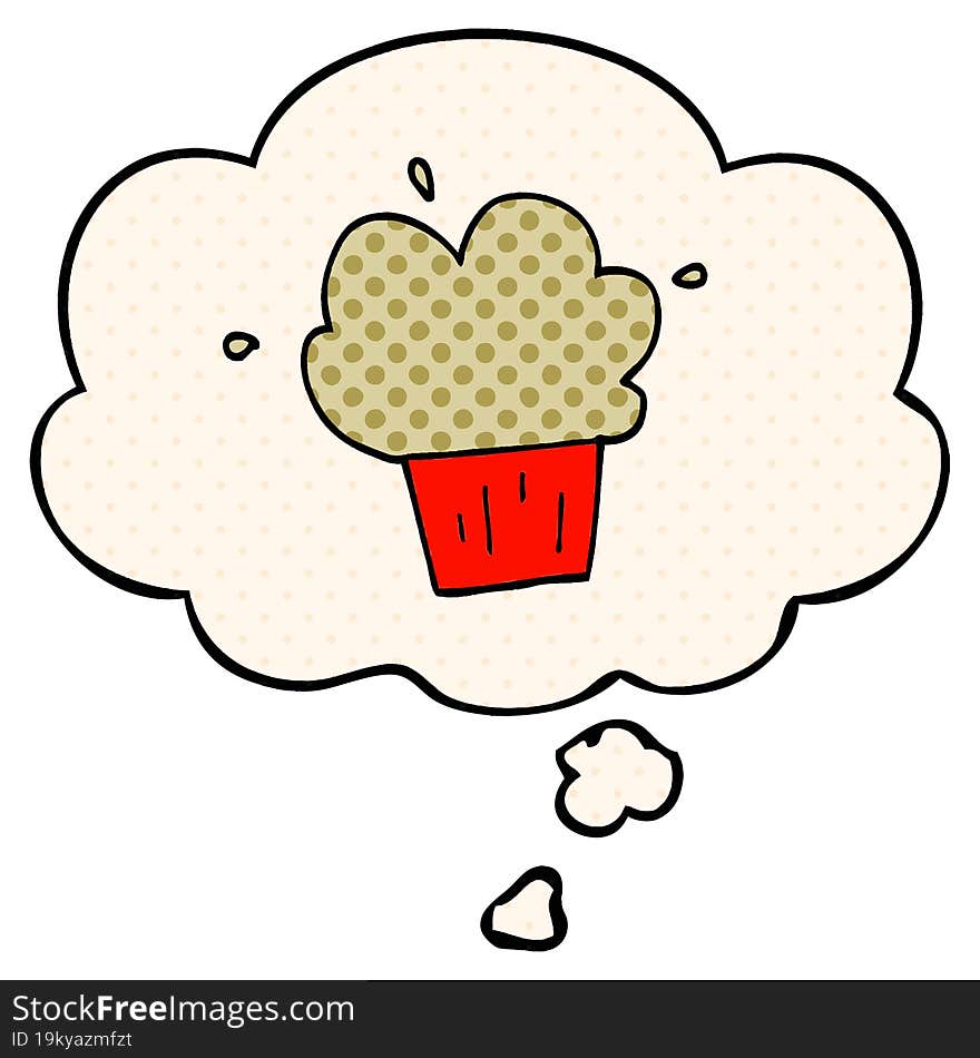 cartoon muffin with thought bubble in comic book style