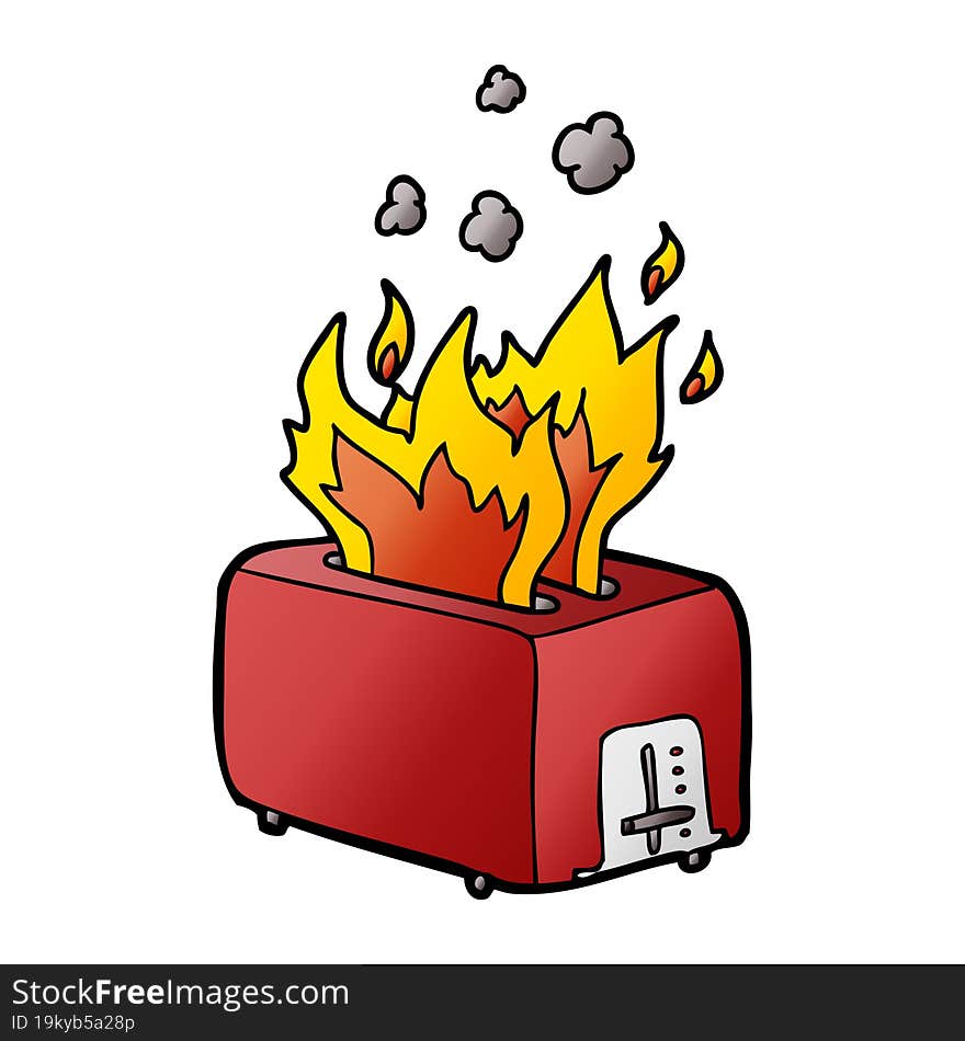 cartoon burning toaster. cartoon burning toaster