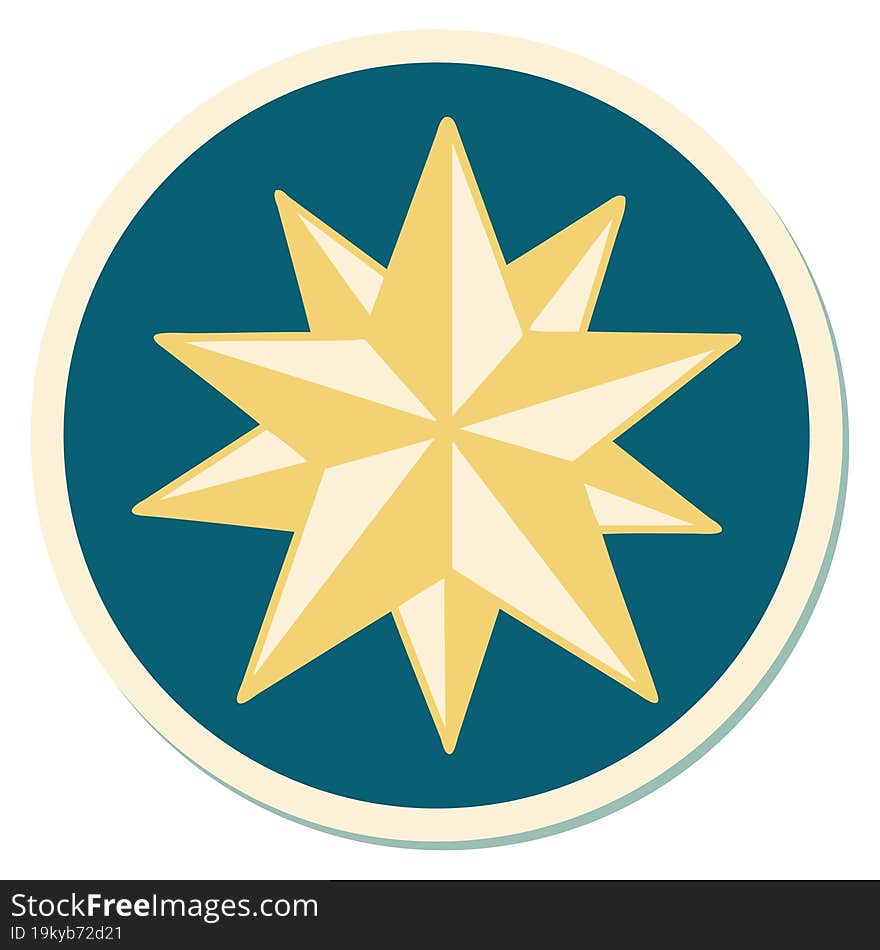 sticker of tattoo in traditional style of a star. sticker of tattoo in traditional style of a star