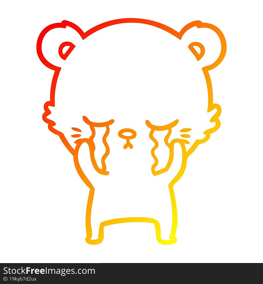 Warm Gradient Line Drawing Crying Cartoon Polarbear