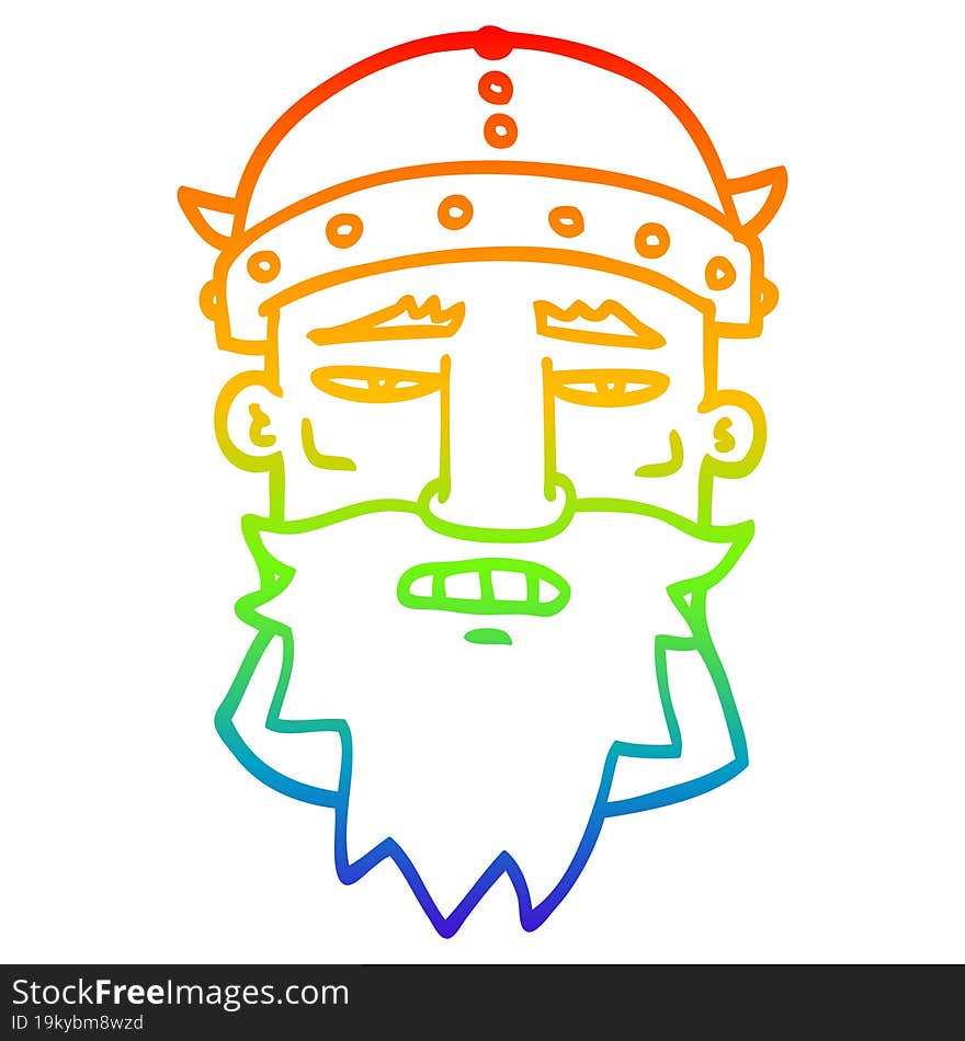 rainbow gradient line drawing of a cartoon viking face