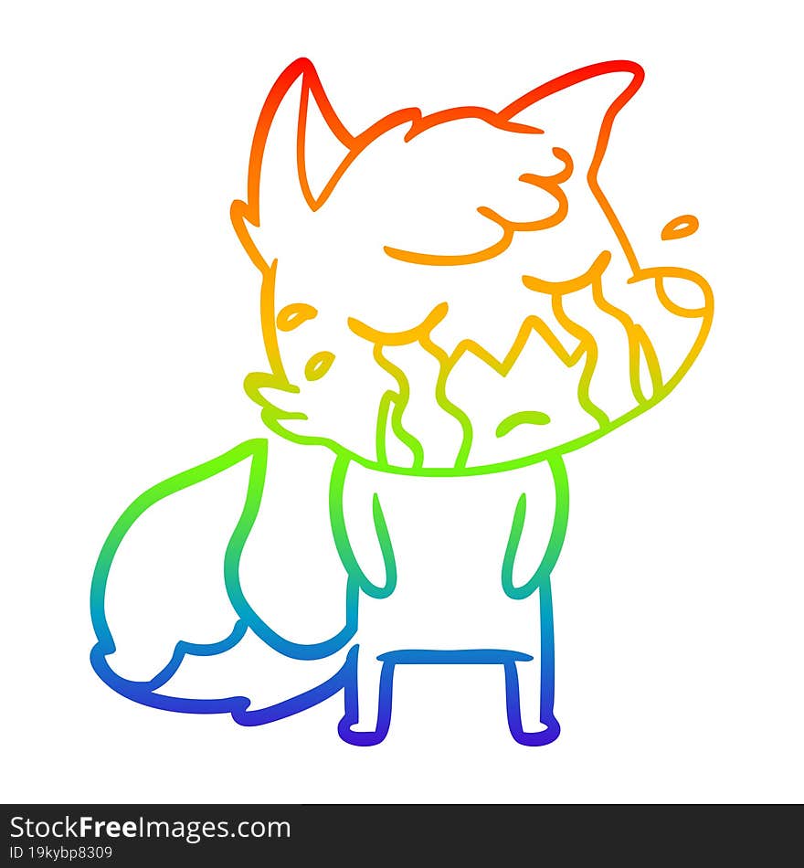 rainbow gradient line drawing crying fox cartoon