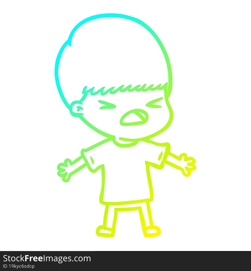 cold gradient line drawing cartoon stressed man