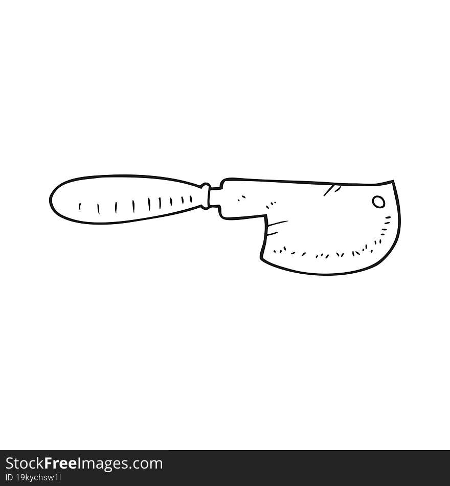 freehand drawn black and white cartoon meat cleaver