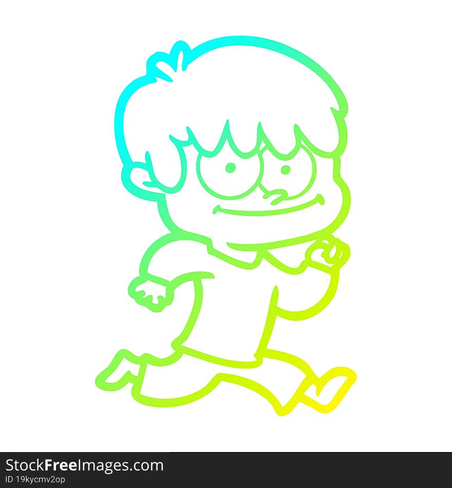 cold gradient line drawing of a happy cartoon man