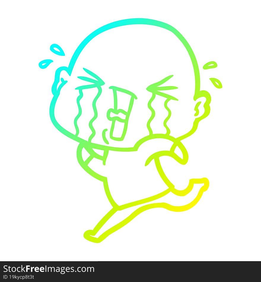 cold gradient line drawing cartoon crying bald man