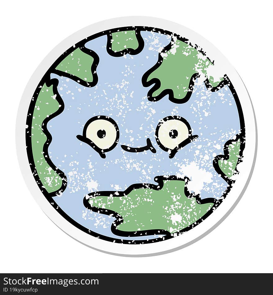 distressed sticker of a cute cartoon planet earth