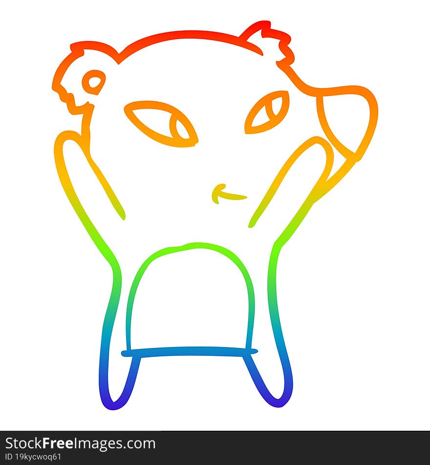 rainbow gradient line drawing of a cute cartoon bear