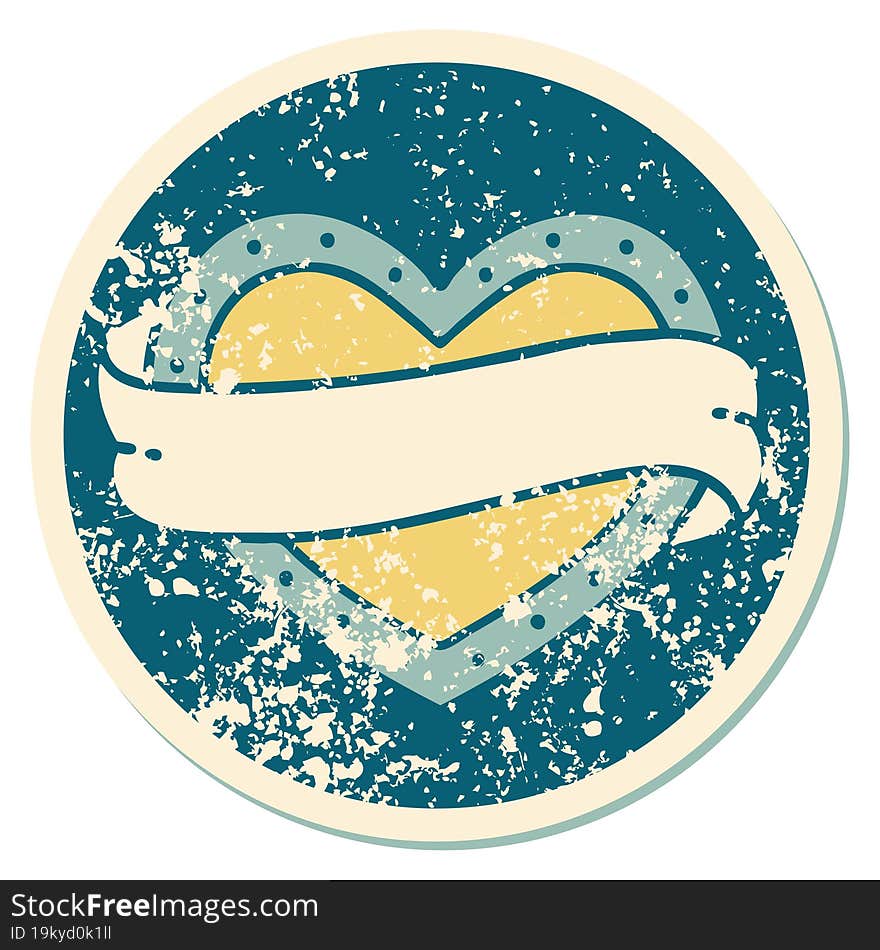 Distressed Sticker Tattoo Style Icon Of A Heart And Banner