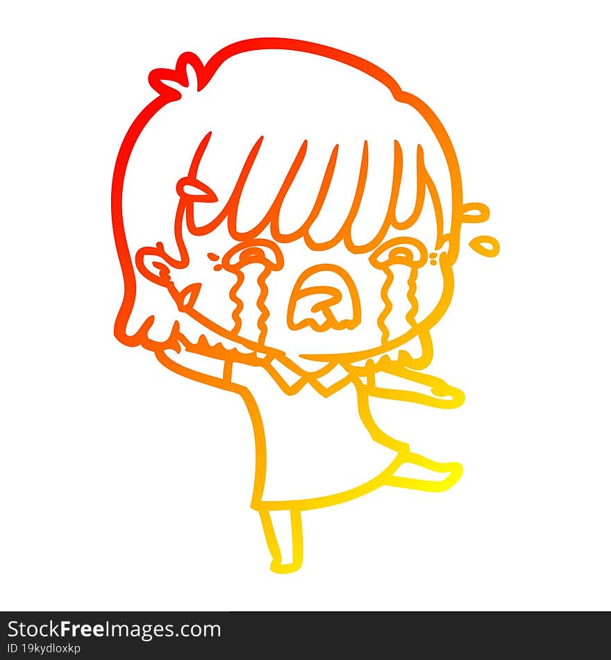 warm gradient line drawing of a cartoon girl crying