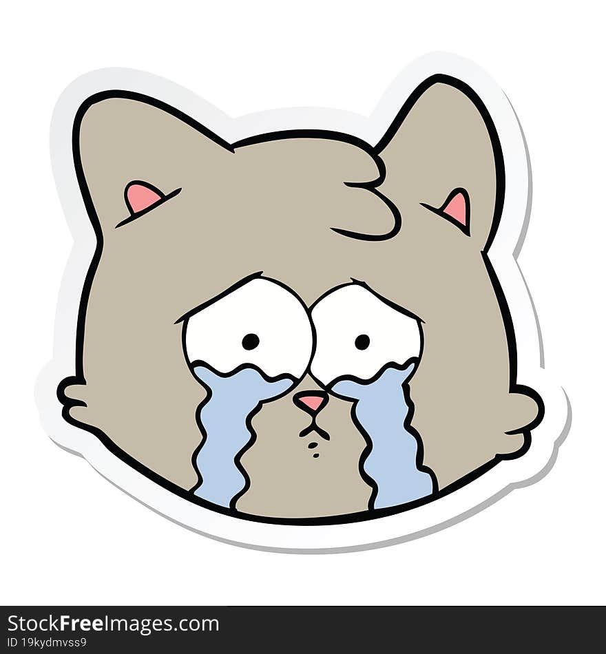 Sticker Of A Crying Cartoon Cat Face