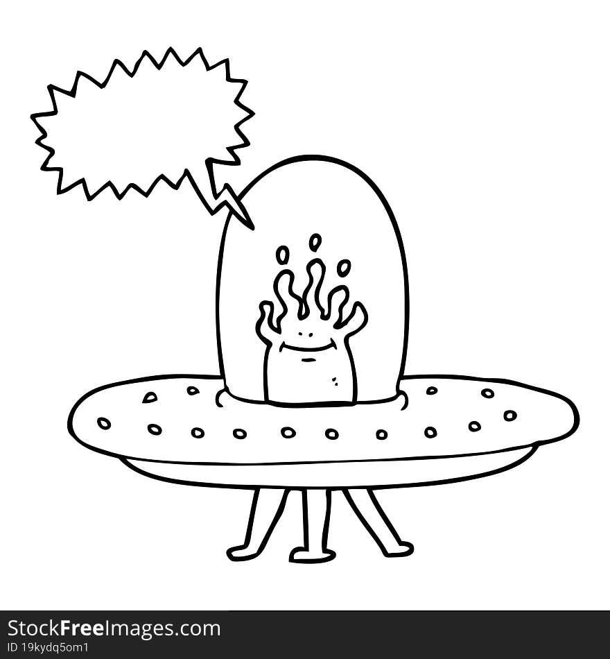 freehand drawn speech bubble cartoon flying saucer