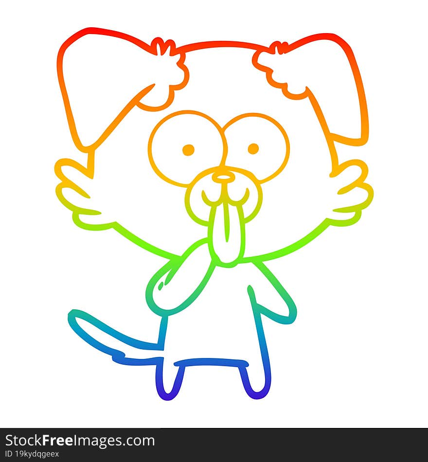 Rainbow Gradient Line Drawing Cartoon Dog With Tongue Sticking Out