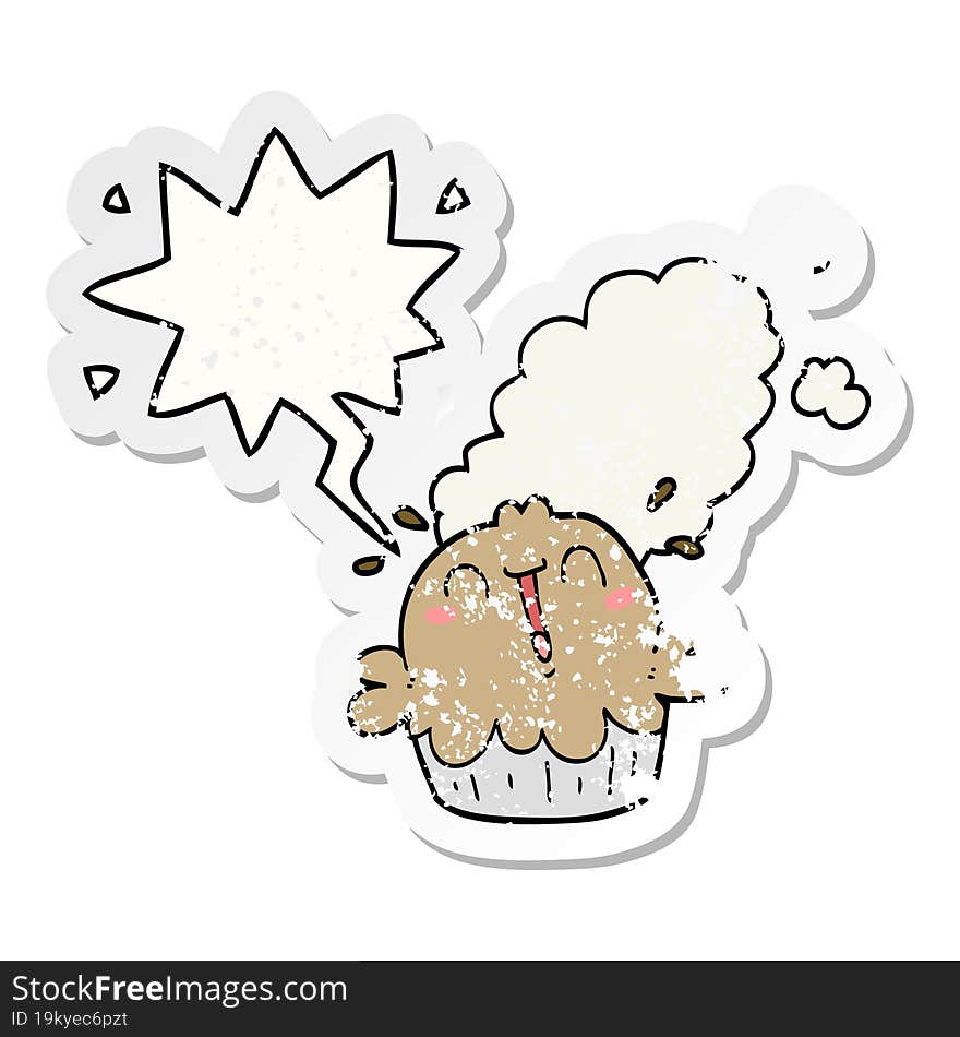 cute cartoon pie and speech bubble distressed sticker