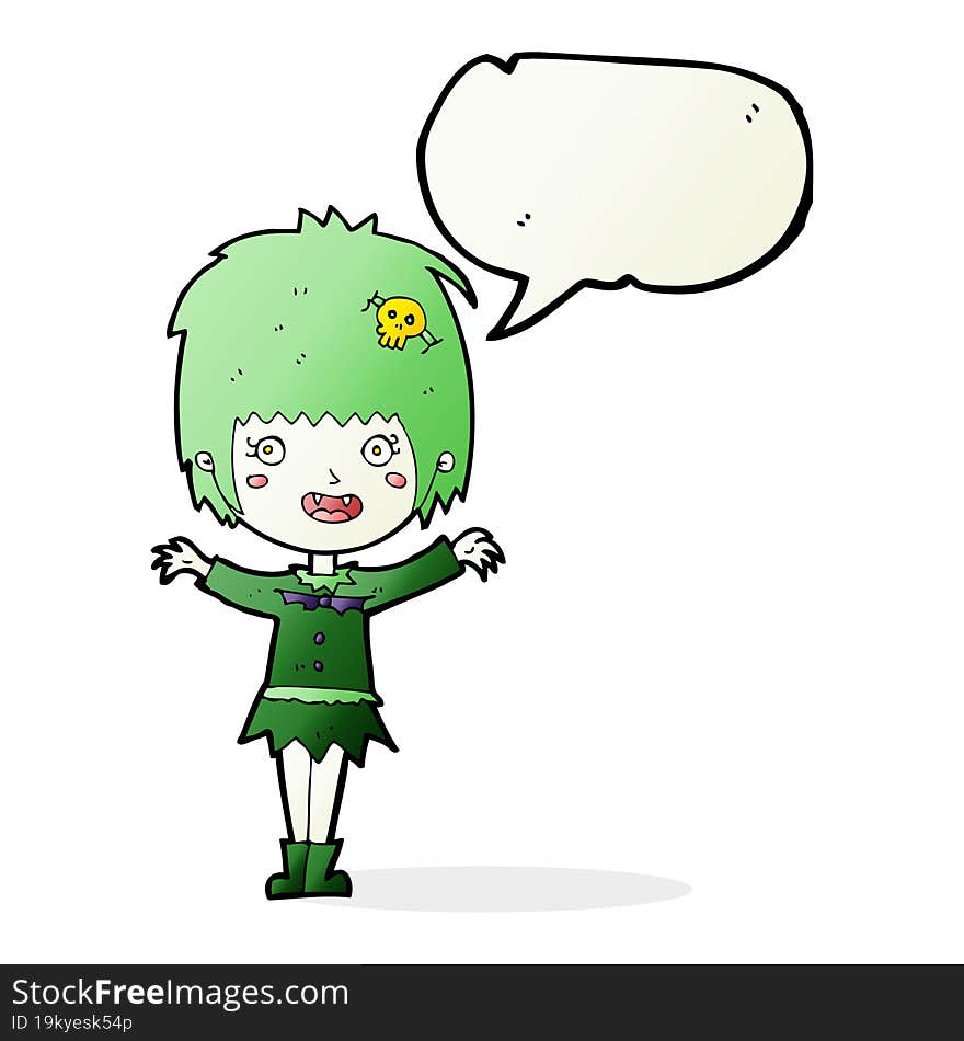 cartoon happy vampire girl with speech bubble