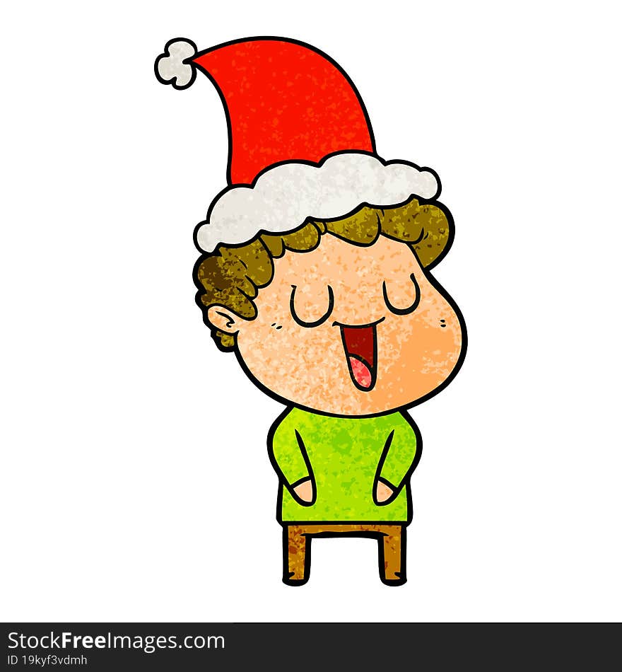 laughing textured cartoon of a man wearing santa hat