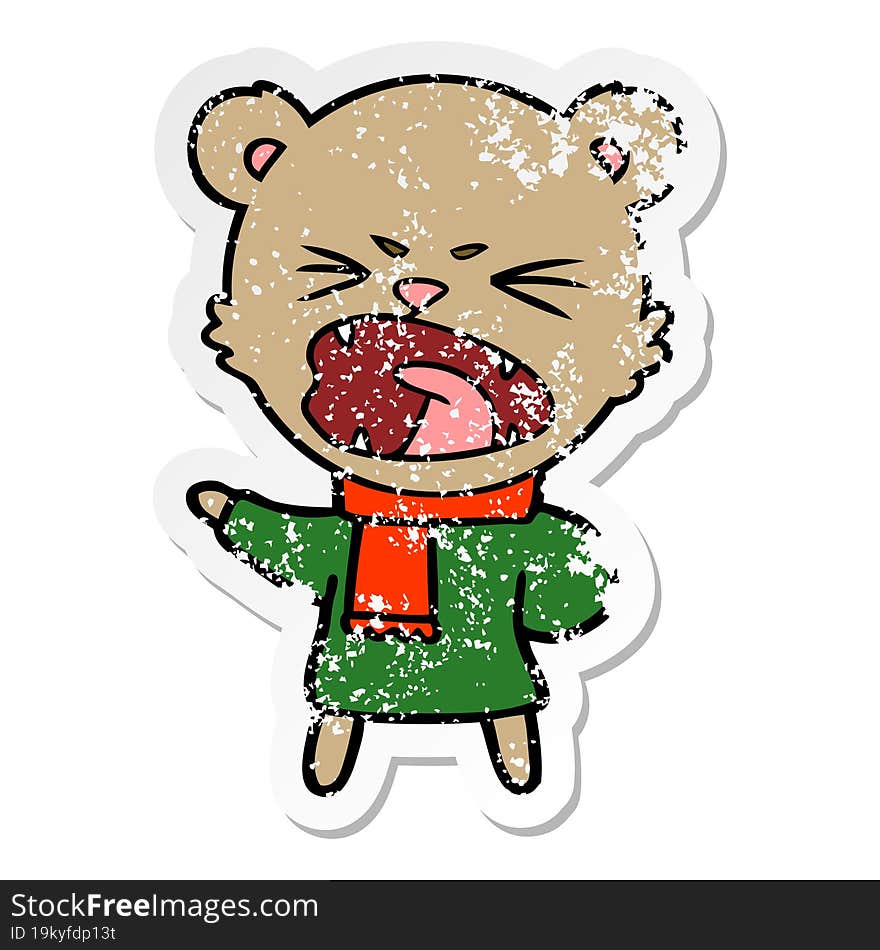 distressed sticker of a angry cartoon bear