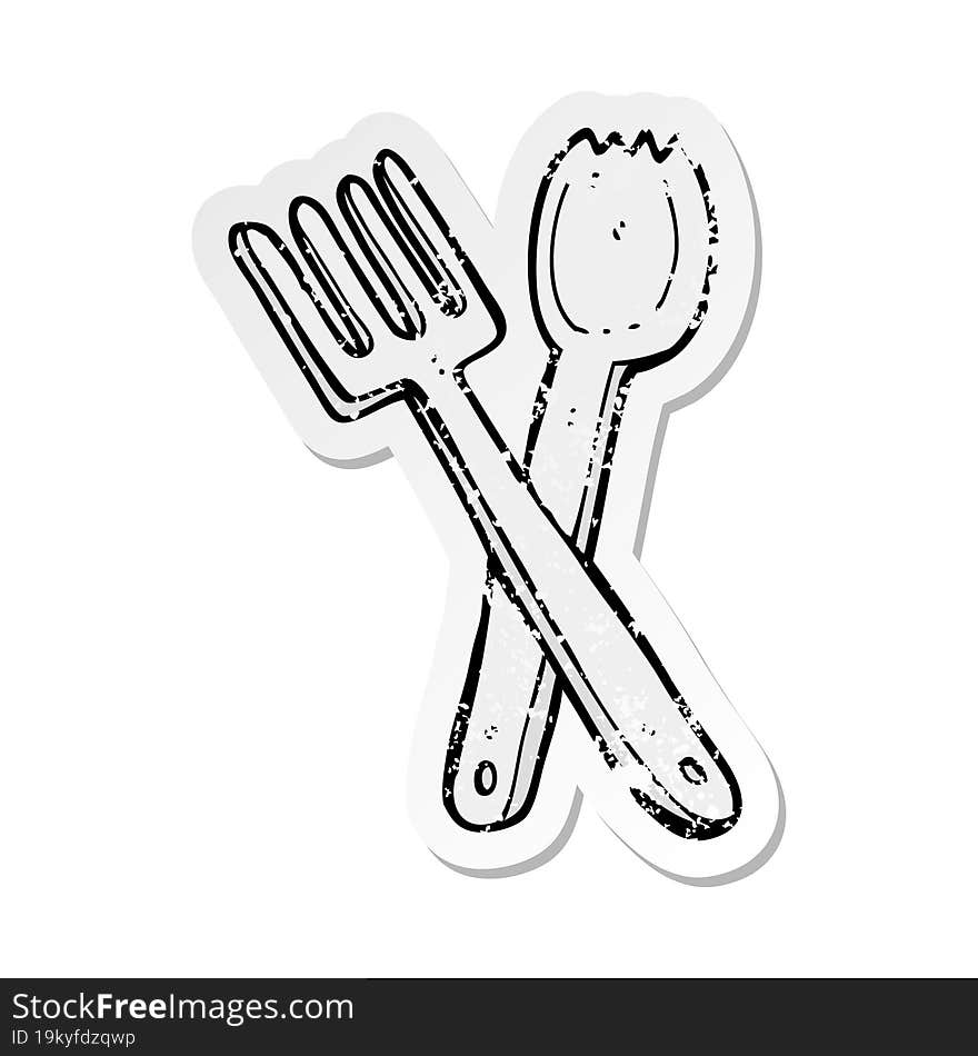 retro distressed sticker of a cartoon cutlery