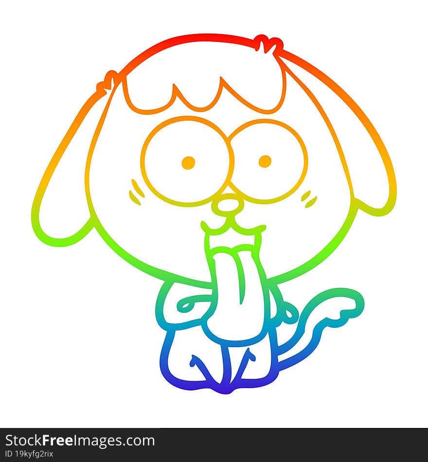 rainbow gradient line drawing of a cute cartoon dog