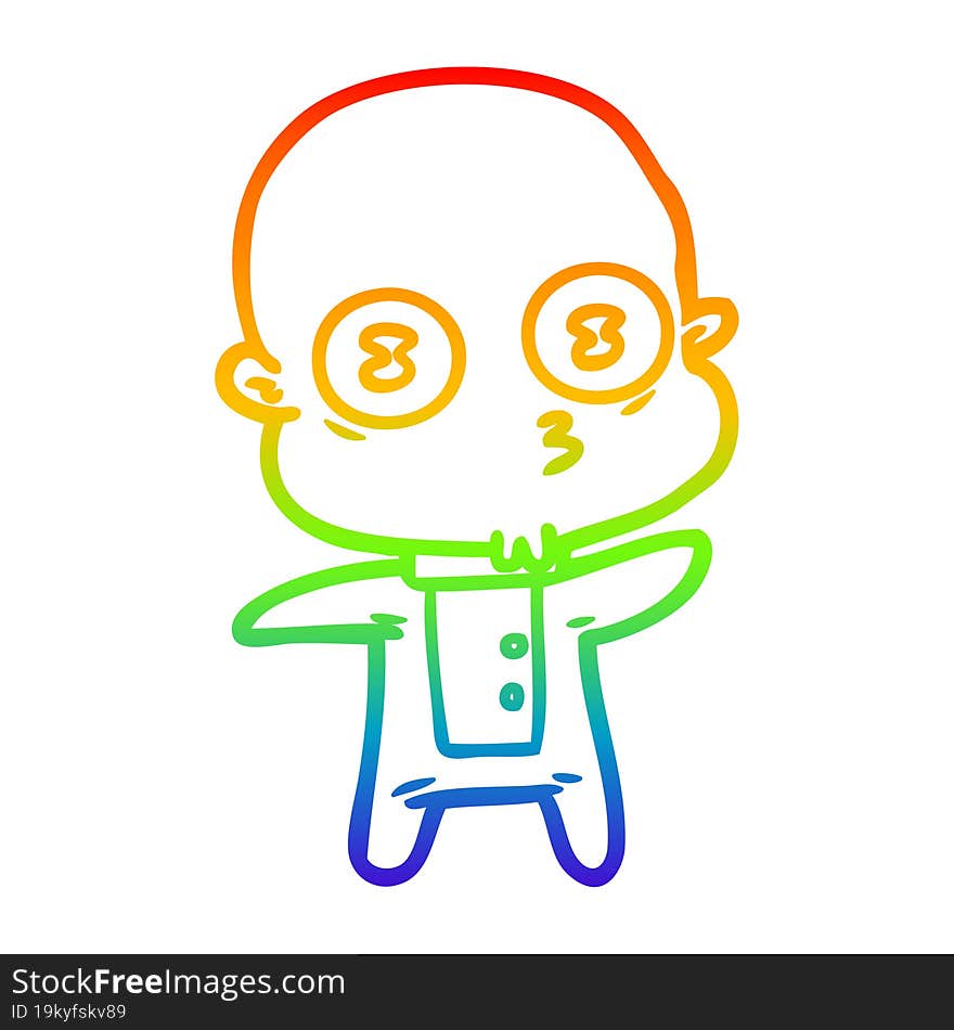 rainbow gradient line drawing cartoon weird bald spaceman