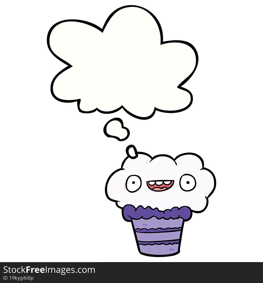 Cartoon Cupcake And Thought Bubble