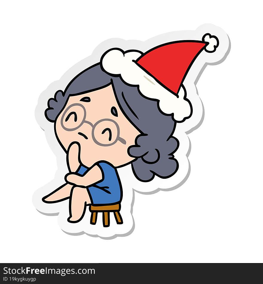 christmas sticker cartoon of kawaii lady