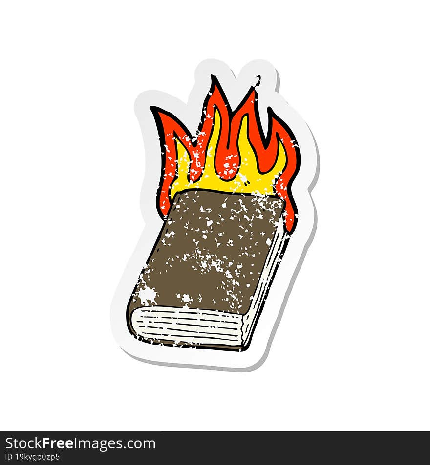 retro distressed sticker of a cartoon burning book