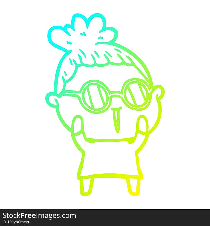 cold gradient line drawing cartoon woman wearing spectacles