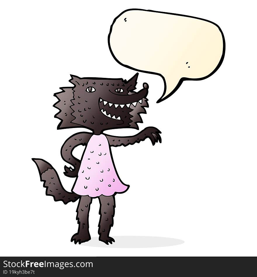 cartoon wolf girl with speech bubble