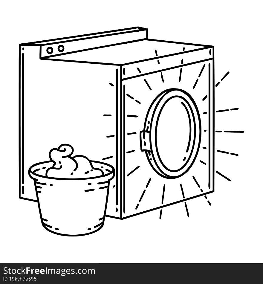 illustration of a traditional black line work tattoo style washing machine