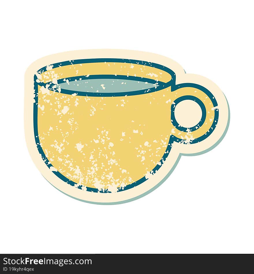 distressed sticker tattoo style icon of cup of coffee