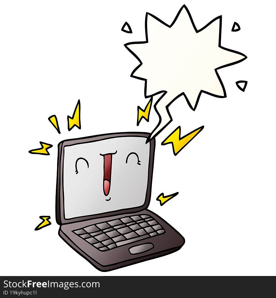 Cartoon Laptop Computer And Speech Bubble In Smooth Gradient Style