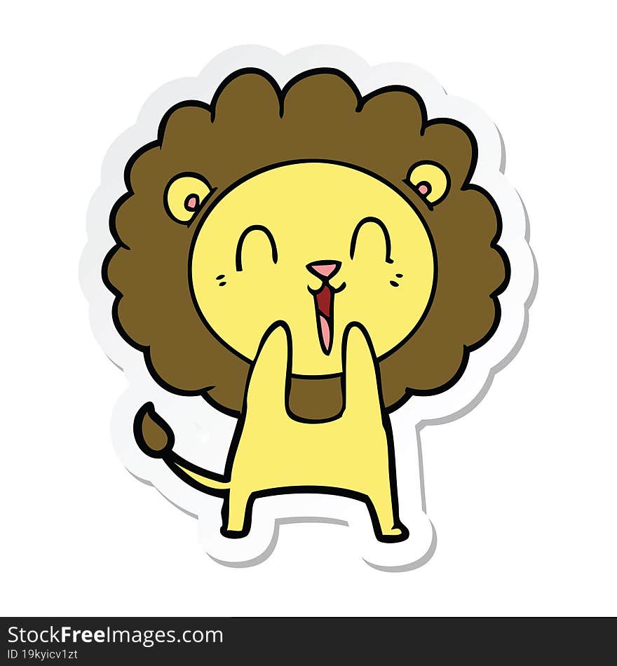 sticker of a laughing lion cartoon