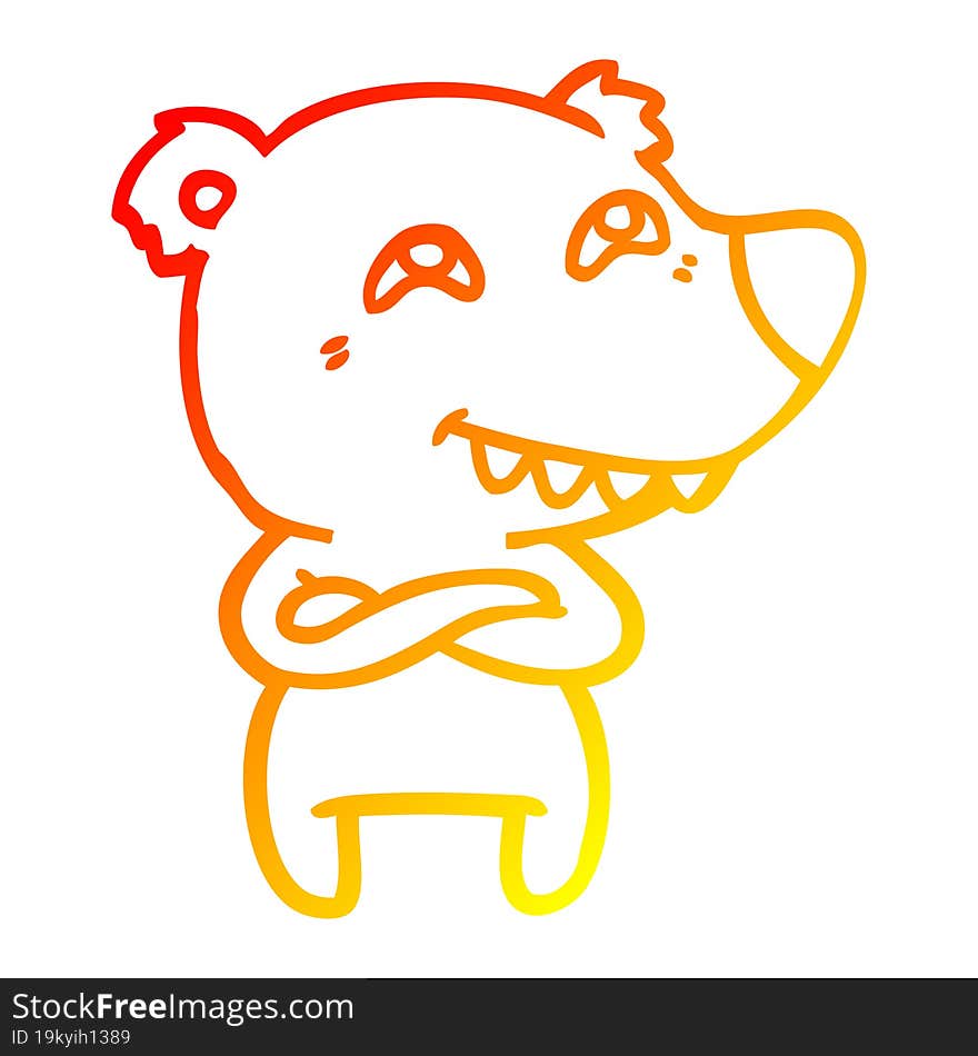 warm gradient line drawing cartoon polar bear showing teeth