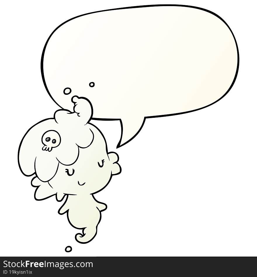 cute cartoon ghost girl with speech bubble in smooth gradient style