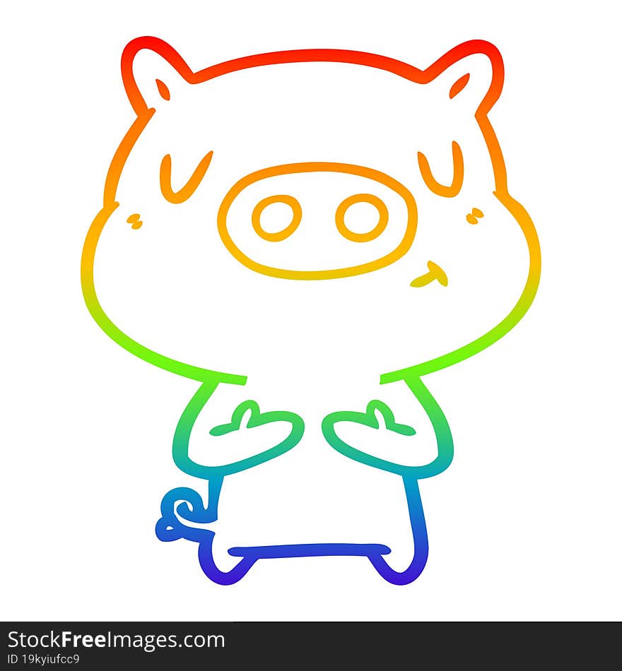 rainbow gradient line drawing of a cartoon content pig