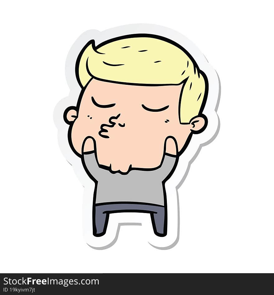 sticker of a cartoon model guy pouting