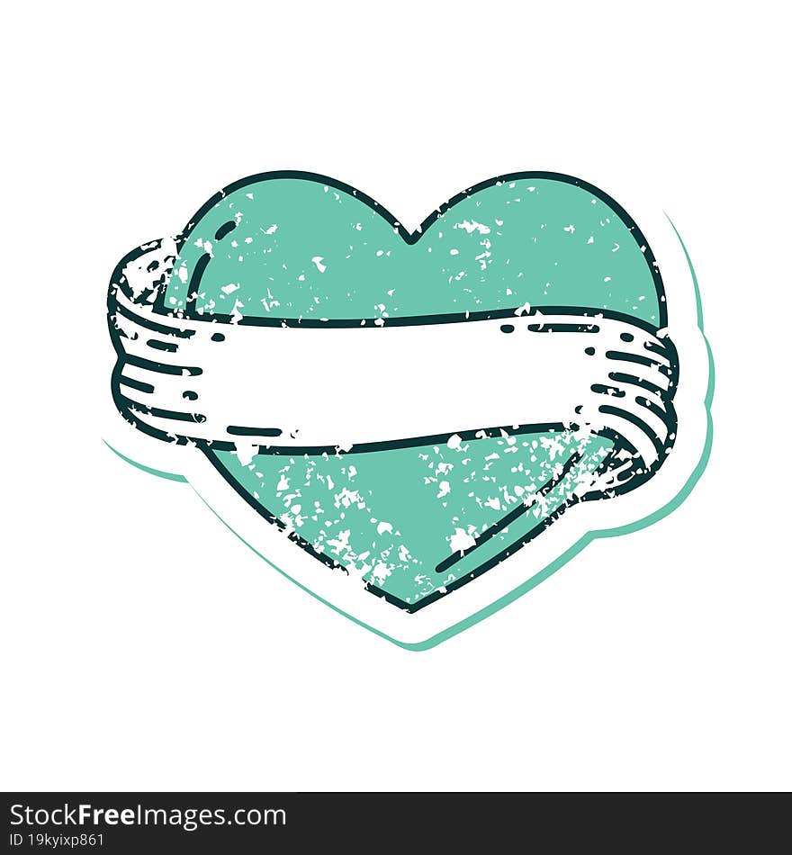 Distressed Sticker Tattoo Style Icon Of A Heart And Banner