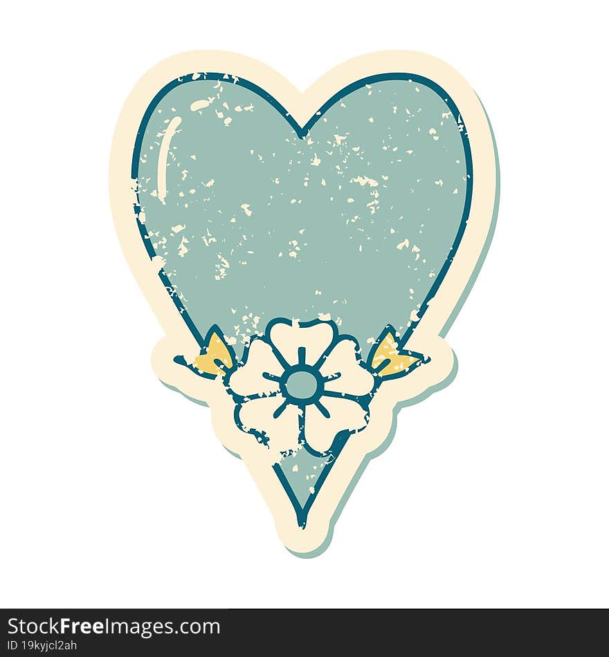 iconic distressed sticker tattoo style image of a heart and flower. iconic distressed sticker tattoo style image of a heart and flower