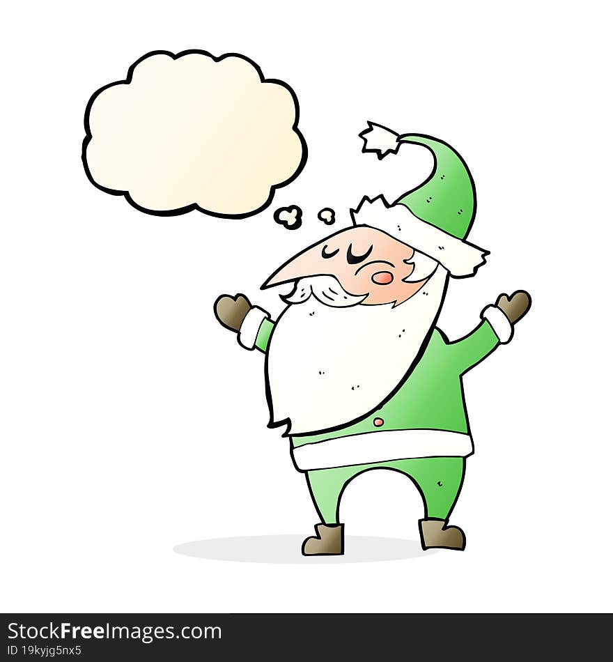 cartoon santa claus with thought bubble