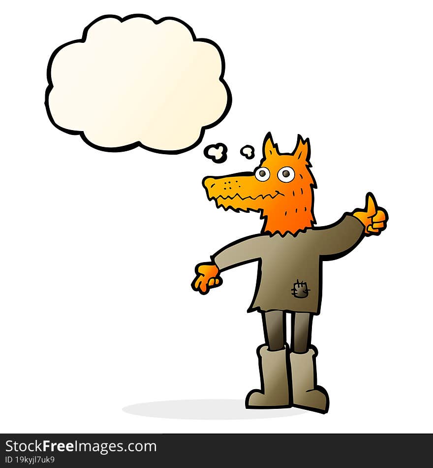 cartoon fox man with thought bubble