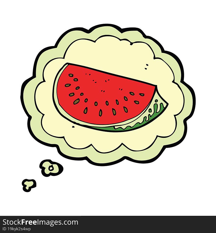 cartoon watermelon slice with thought bubble