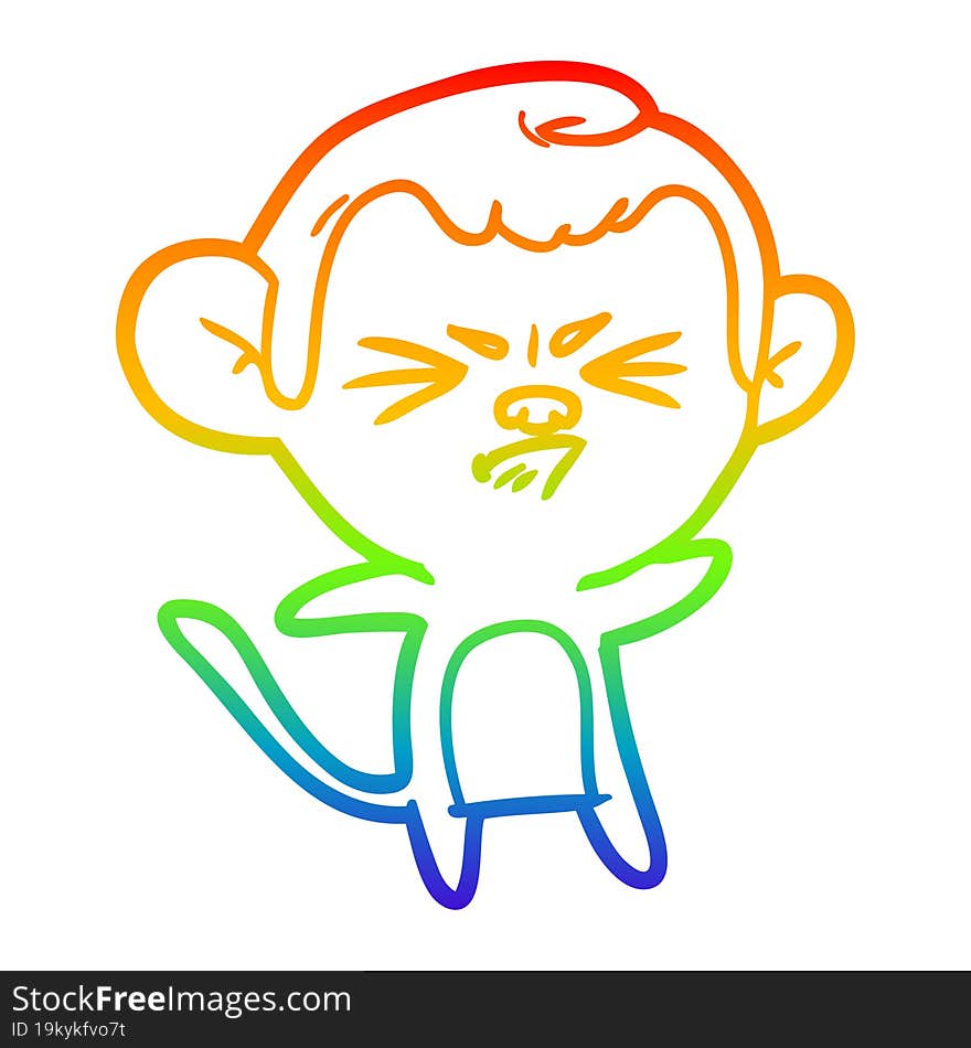 rainbow gradient line drawing cartoon annoyed monkey