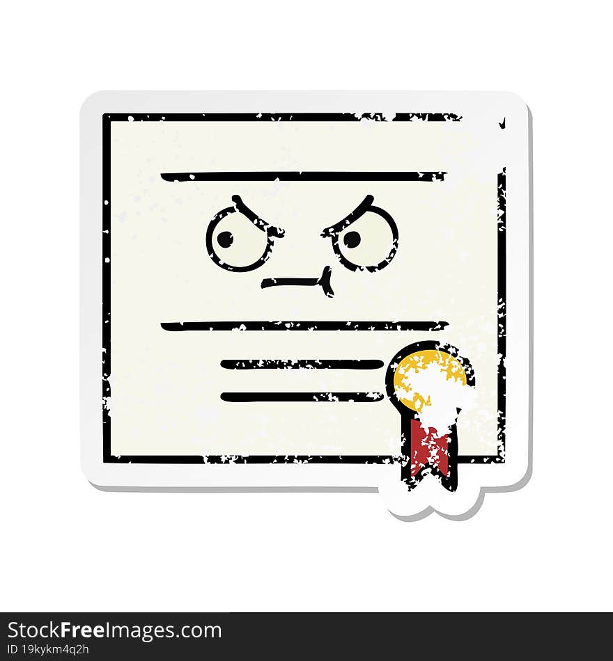 distressed sticker of a cute cartoon graduation diploma