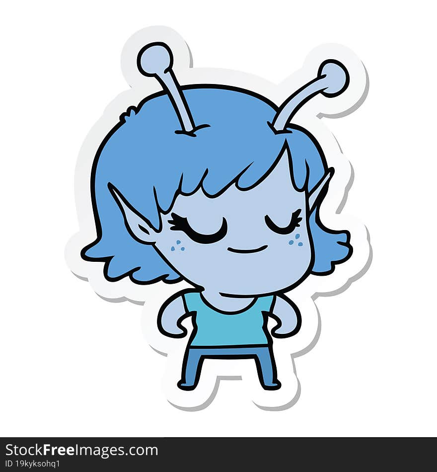 sticker of a smiling alien girl cartoon