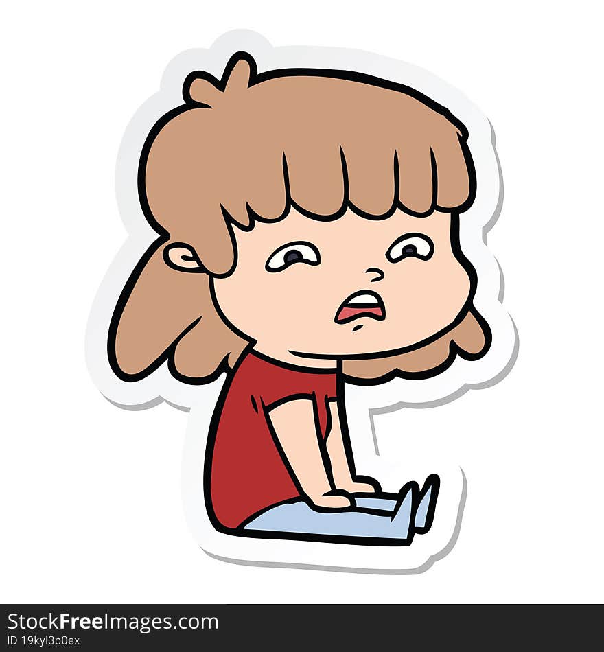 sticker of a cartoon worried woman