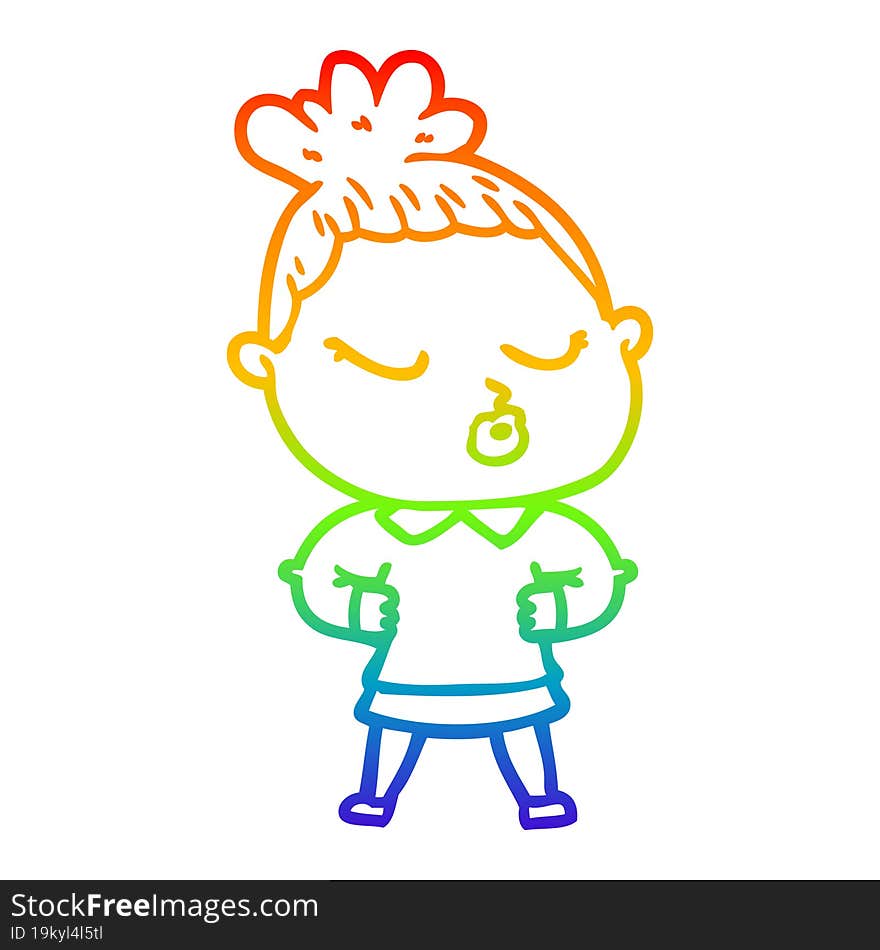 rainbow gradient line drawing of a cartoon calm woman