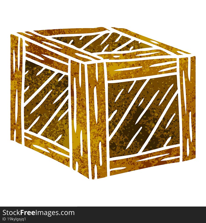 retro cartoon doodle of a wooden crate