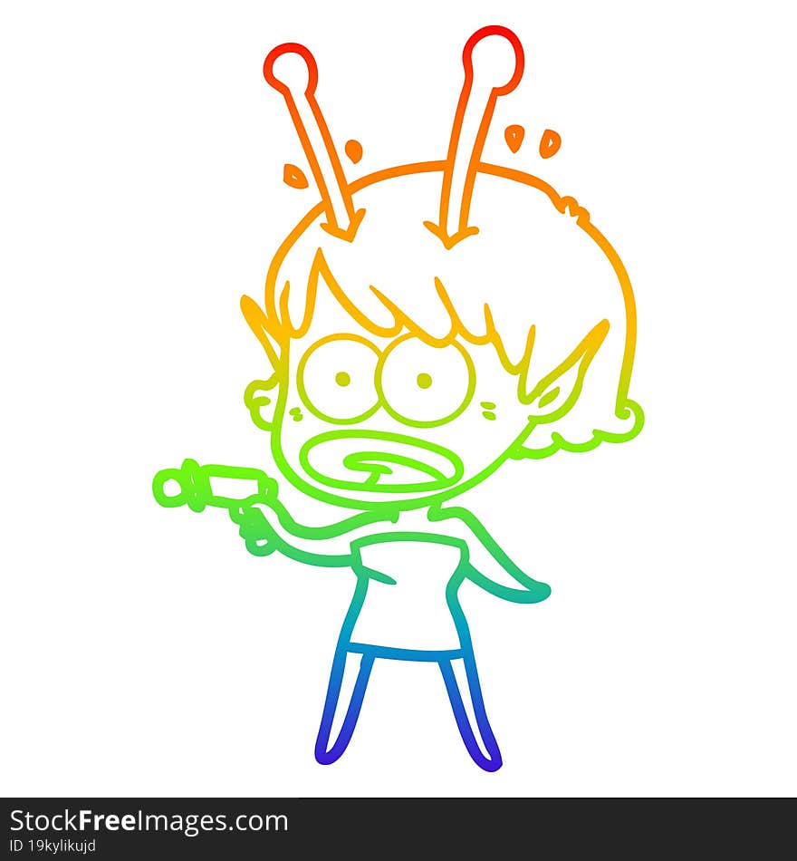 rainbow gradient line drawing cartoon shocked alien girl