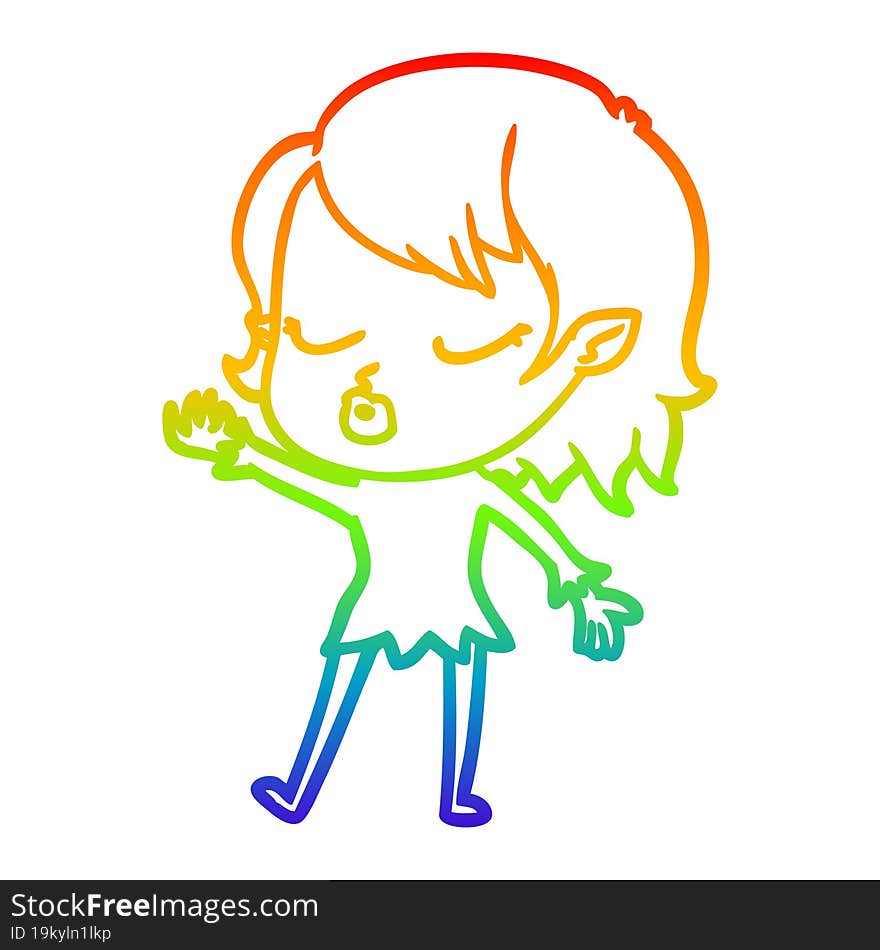 rainbow gradient line drawing cute cartoon vampire girl